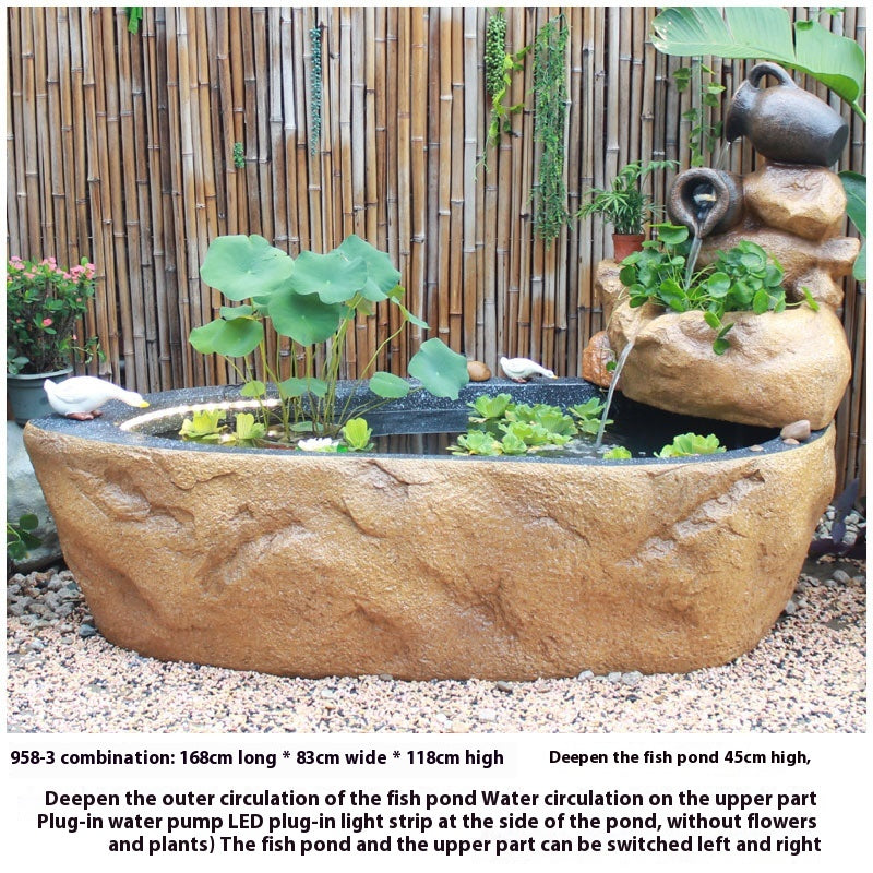 Rustic Garden Rockery Fountain with Fish Pond for Courtyard, Terrace & Balcony Decoration