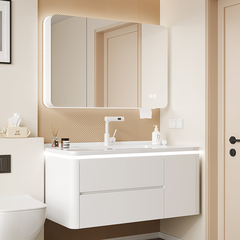 Cream-Style Oak Bathroom Vanity – Ceramic Integrated Basin Cabinet Set for Modern Bathrooms