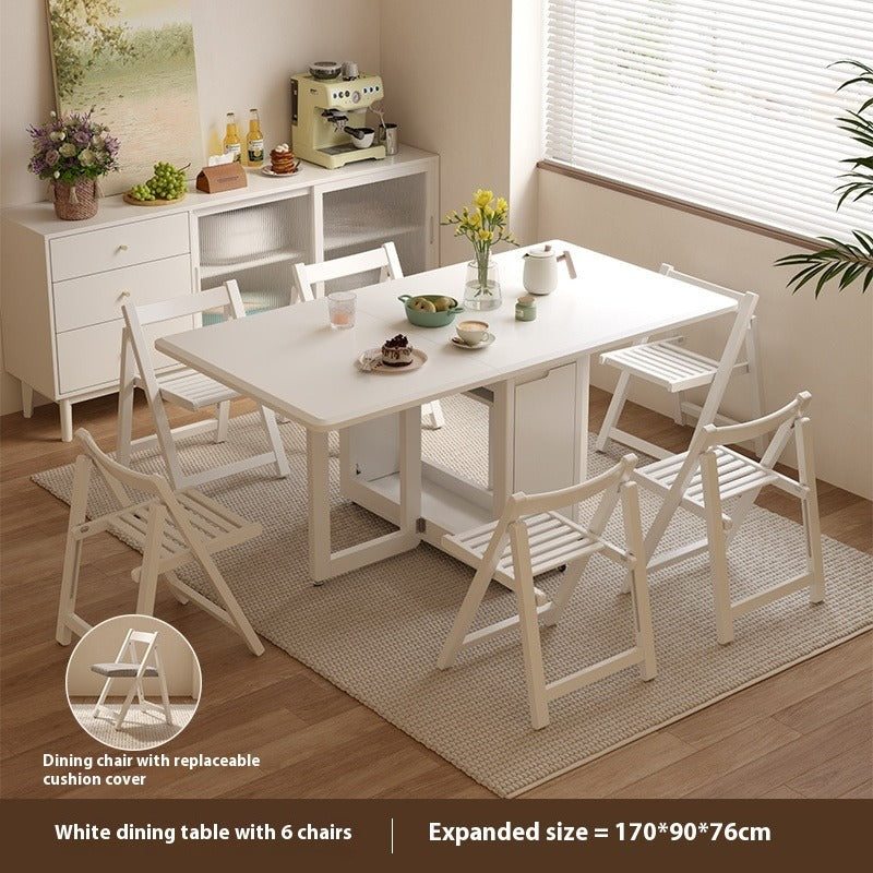 Solid Wood Foldable Dining Table Set for Small Apartments in Rectangular Shape
