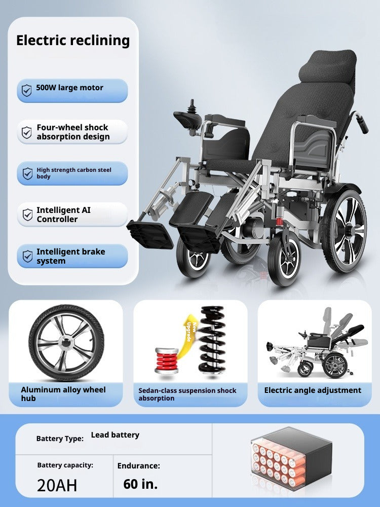 Elegant 4-Wheel Electric Wheelchair with 20AH Rechargeable Battery, Power Leg Rest, and Extended Range for Seniors - Single Item
