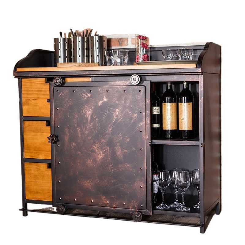 Custom American Solid Wood Sideboard – Industrial Vintage Buffet Cabinet for Dining Room & Tea Bar