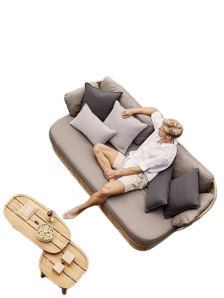 Outdoor Rattan Lounge Sofa Set with Sunbed, Waterproof for Garden, Patio, Resort Use