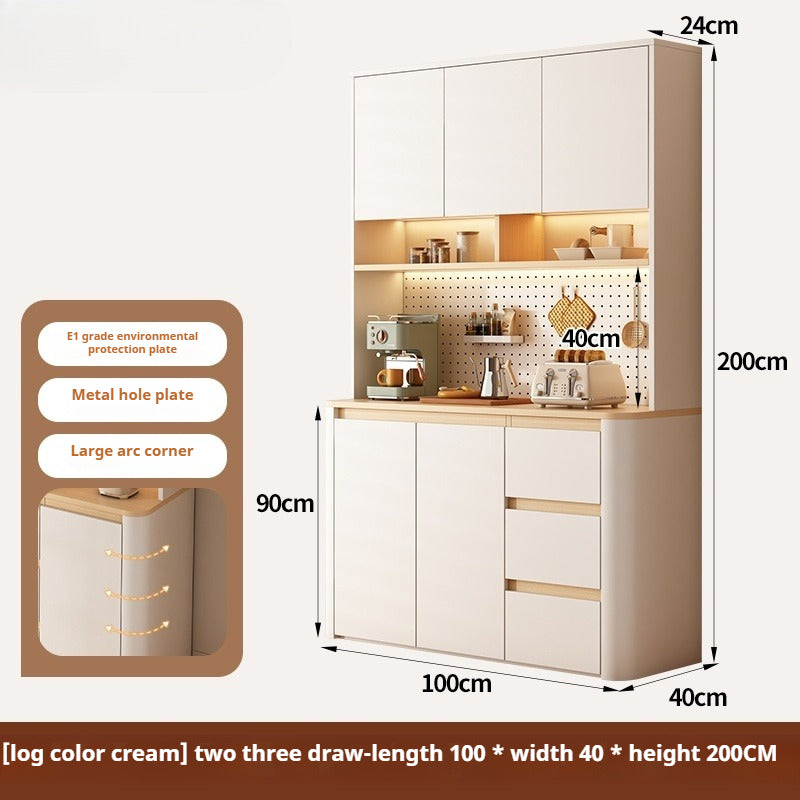 Cream-Style Rounded Corner Sideboard – Wall-Mounted Wooden Wine & Storage Cabinet with Pegboard for Kitchen or Living Room