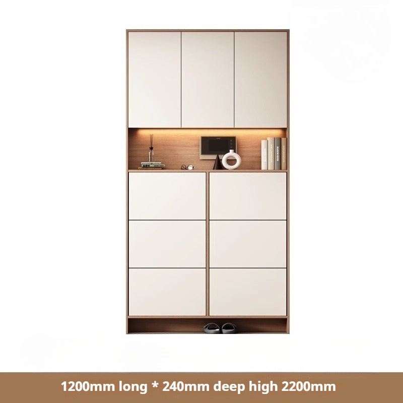 Custom Solid Wood Slim Flip-Drawer Shoe Cabinet – Tall Wall-Mounted Entryway Unit for Home