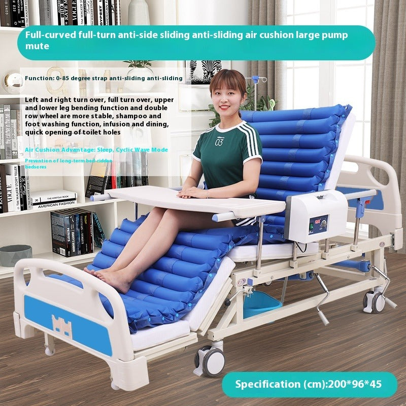 Elegant Adjustable Full-Curved Bed with Commode for Elderly and Patients - High-Quality, Anti-Slip, Anti-Slide Air Cushion, 200cm x 90cm x 43cm