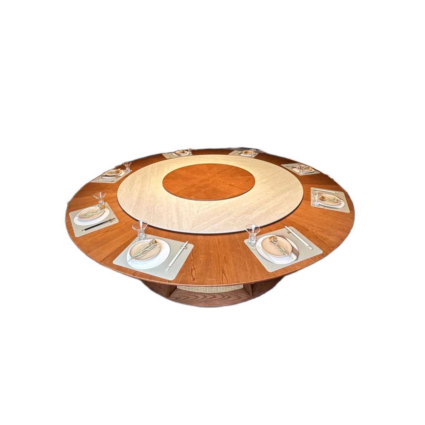 Electric Sintered Stone Dining Table with Solid Wood Base for Hotel Private Rooms