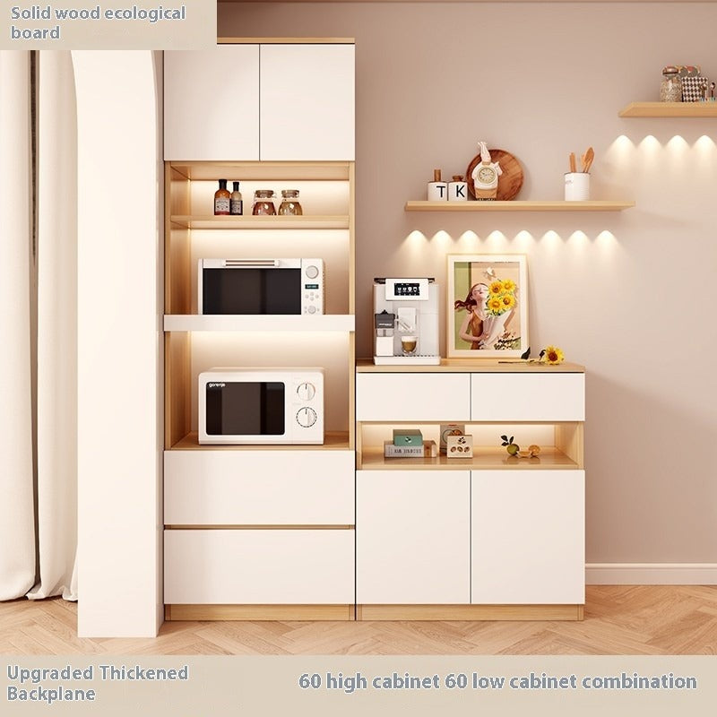 Nordic Solid Wood Sideboard – Full-Height Wall Cabinet with Tall & Low Storage Units for Kitchen & Living Room