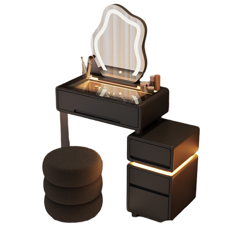 Cream Style Vanity with Cloud Mirror & Integrated Dresser for Small Modern Bedrooms