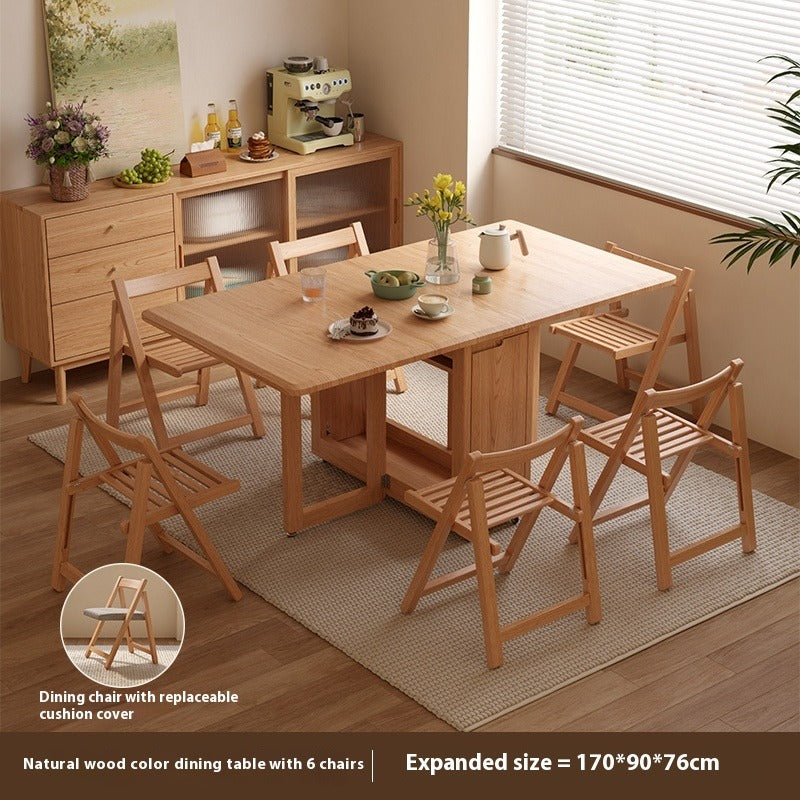 Solid Wood Foldable Dining Table Set for Small Apartments in Rectangular Shape