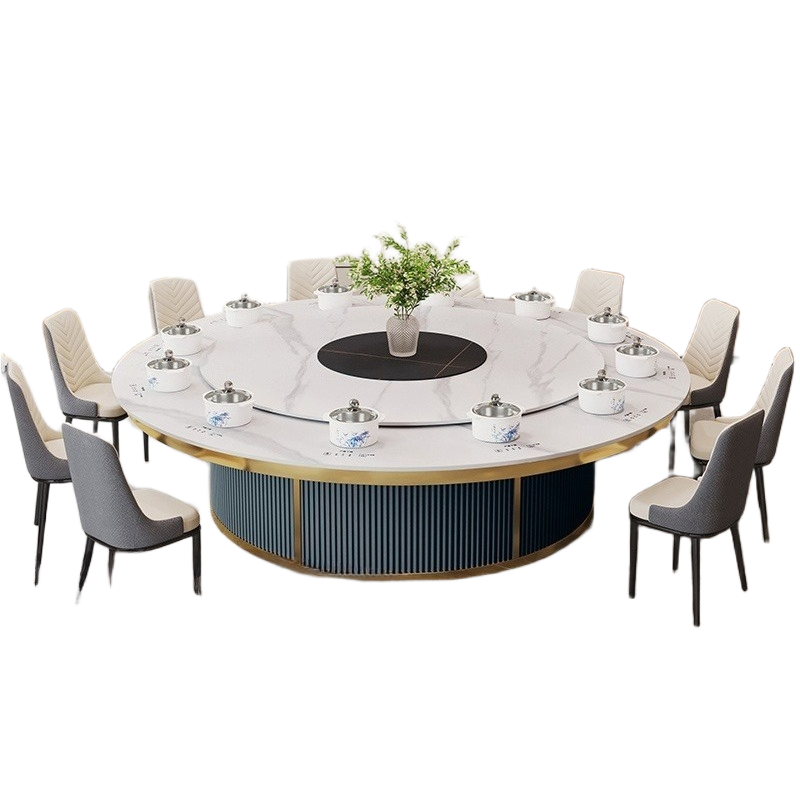 Electric Round Hotpot Table with Built-in Induction Cookers & Sintered Stone Top for Hotel & Private Dining