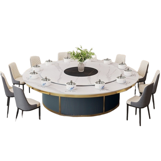 Electric Round Hotpot Table with Built-in Induction Cookers & Sintered Stone Top for Hotel & Private Dining