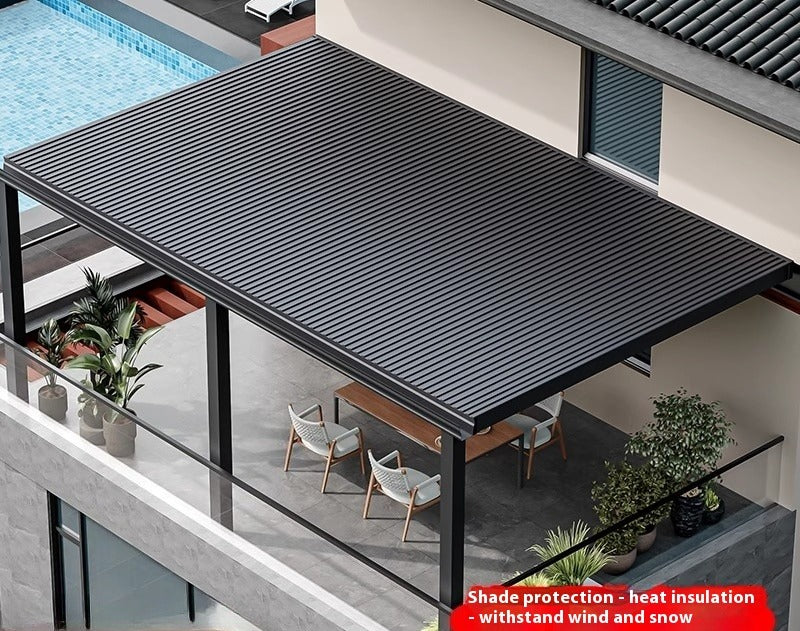 Rooftop Aluminum Pergola with Heat-Insulated Panels for Rain & Sun Protection in Courtyard Villas