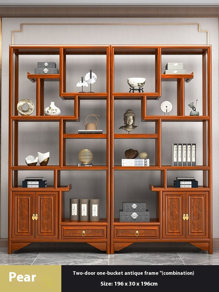 Solid Wood Chinese Display Shelf – Oak Curio Cabinet & Tea Storage Rack for Office or Tea Room