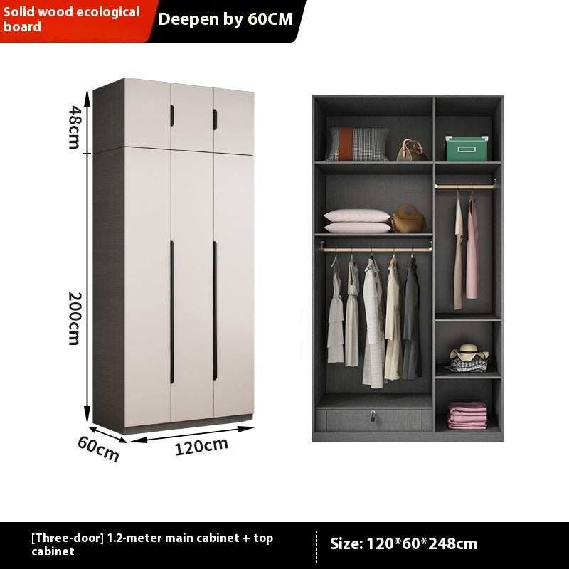 Solid Wood Wardrobe – Modern Eco-Board Closet for Small Bedroom Storage