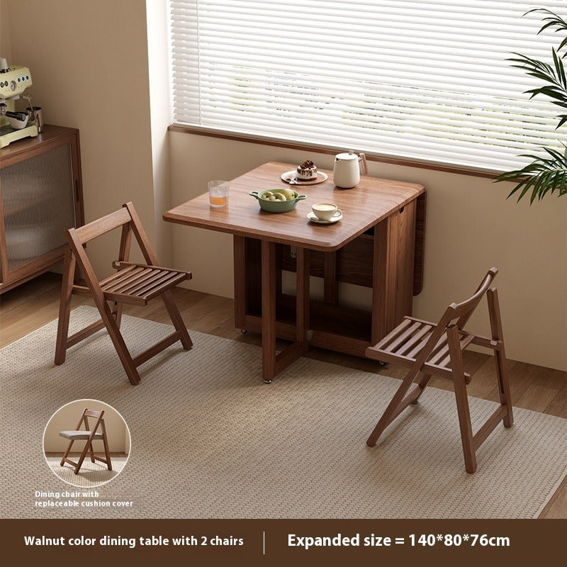 Solid Wood Foldable Dining Table Set for Small Apartments in Rectangular Shape