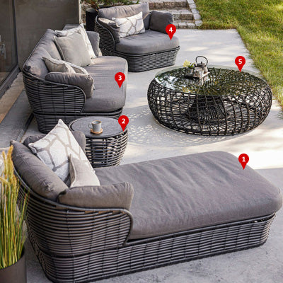 Outdoor Rattan Lounge Sofa Set with Sunbed, Waterproof for Garden, Patio, Resort Use