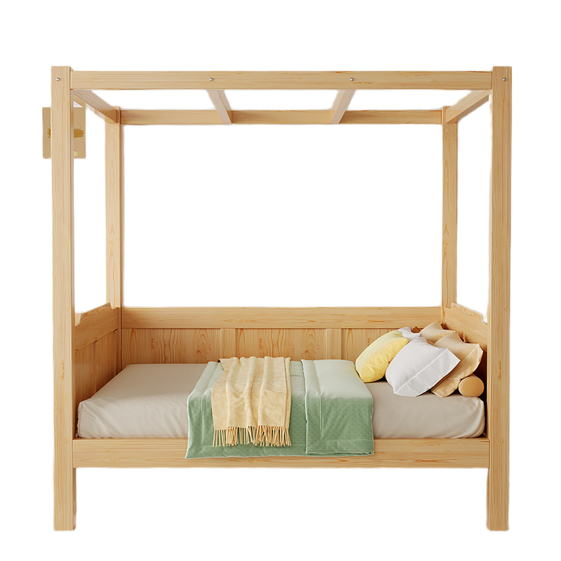 Custom Solid Wood Canopy Bed – 1.8M Modern Chinese-Style Four-Poster Double Bed for Master Bedroom or Guesthouse