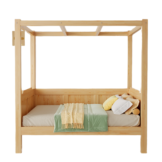 Custom Solid Wood Canopy Bed – 1.8M Modern Chinese-Style Four-Poster Double Bed for Master Bedroom or Guesthouse