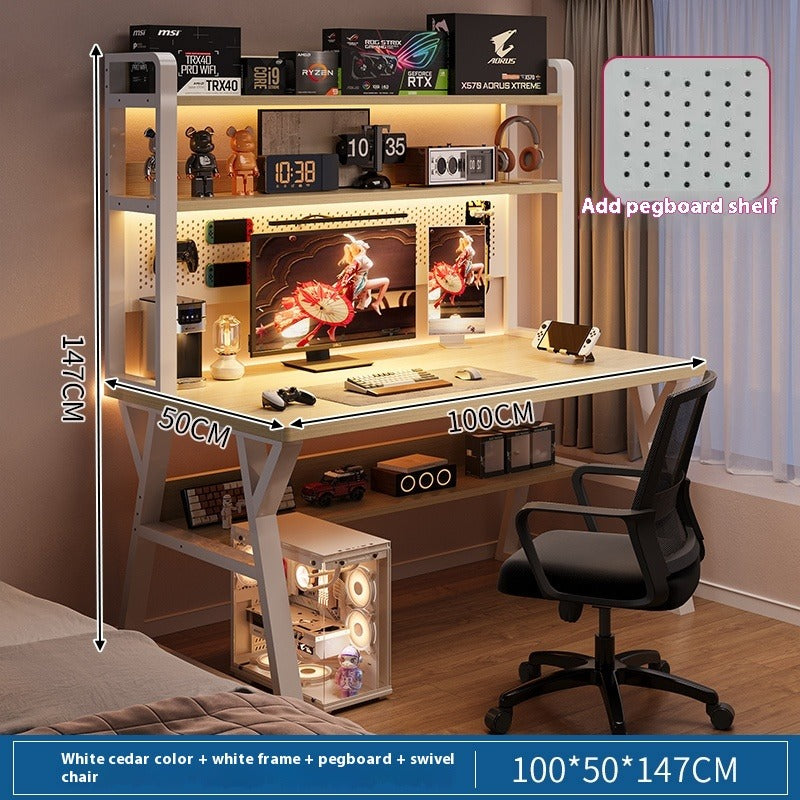 Computer Desk with Chair & Pegboard Bookshelf – All-in-One Home Office and Gaming Setup with Magnetic Hooks