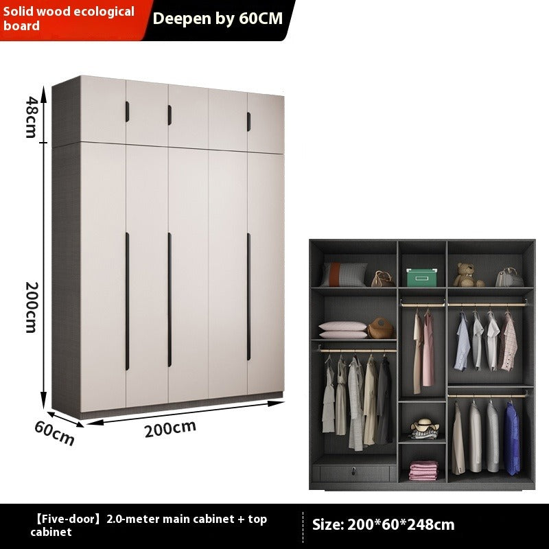 Solid Wood Wardrobe – Modern Eco-Board Closet for Small Bedroom Storage