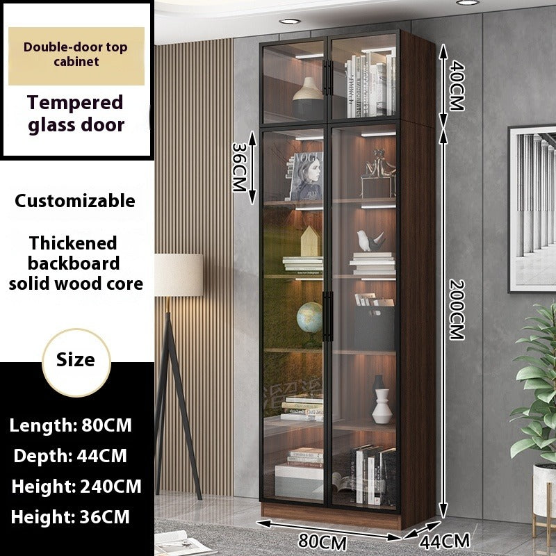 Custom Full-Wall Solid Wood Bookshelf – Floor-to-Ceiling Display Cabinet with Glass & Solid Doors for Study Room