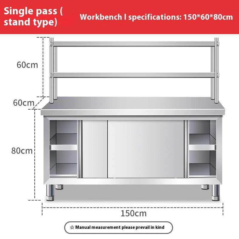 Stainless Steel Work Table with Upper Shelf – Commercial Kitchen Prep Station with Storage Cabinet & Cutting Surface