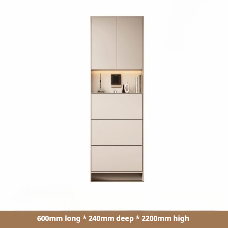 Custom Solid Wood Slim Flip-Drawer Shoe Cabinet – Tall Wall-Mounted Entryway Unit for Home