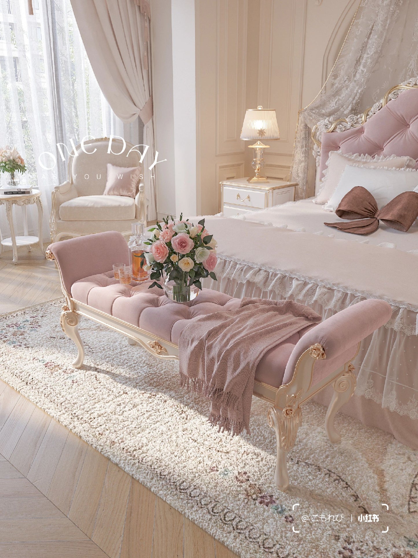Elegant French-Style Solid Wood Princess Bed with Carved Details for Master Bedroom