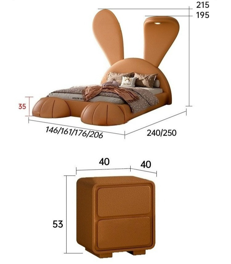 New Elegant Rabbit-Shaped Velvet Bed with Double-Sided Mattress and Headboard