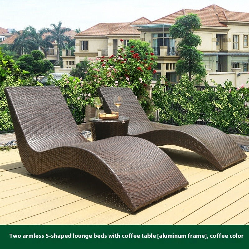 Outdoor Rattan Sun Lounger S-Shaped for Garden, Balcony, Patio, Poolside & Beach