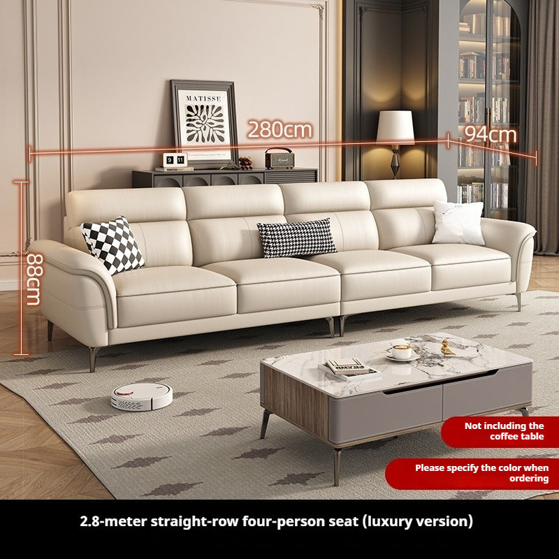 Cream-Style Top-Grain Leather 3-Seater Sofa with High Legs for Modern Small Living Rooms