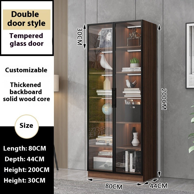Custom Full-Wall Solid Wood Bookshelf – Floor-to-Ceiling Display Cabinet with Glass & Solid Doors for Study Room