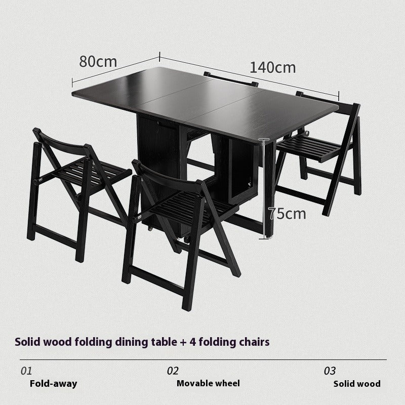 Solid Wood Foldable Dining Table Set for Small Apartments in Rectangular Shape