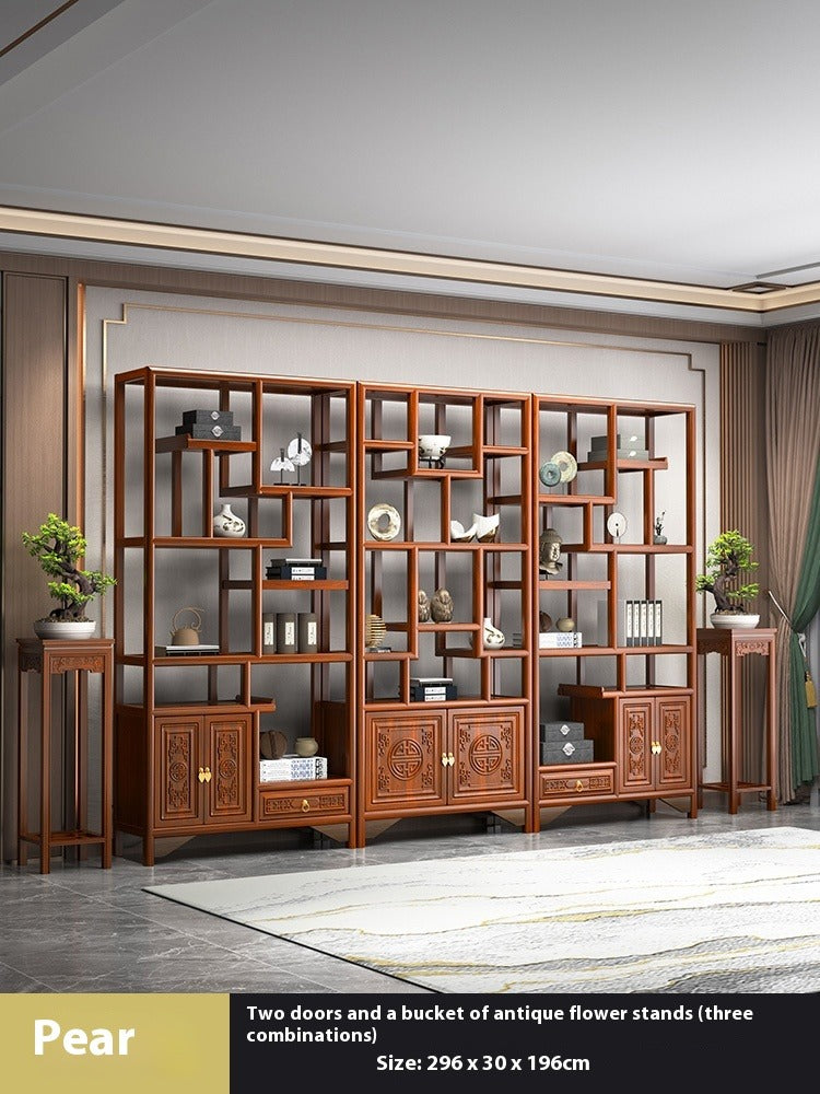 Solid Wood Chinese Display Shelf – Oak Curio Cabinet & Tea Storage Rack for Office or Tea Room