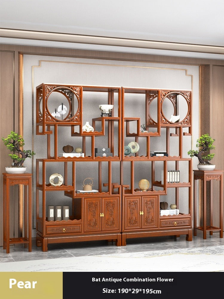 Solid Wood Chinese Display Shelf – Oak Curio Cabinet & Tea Storage Rack for Office or Tea Room