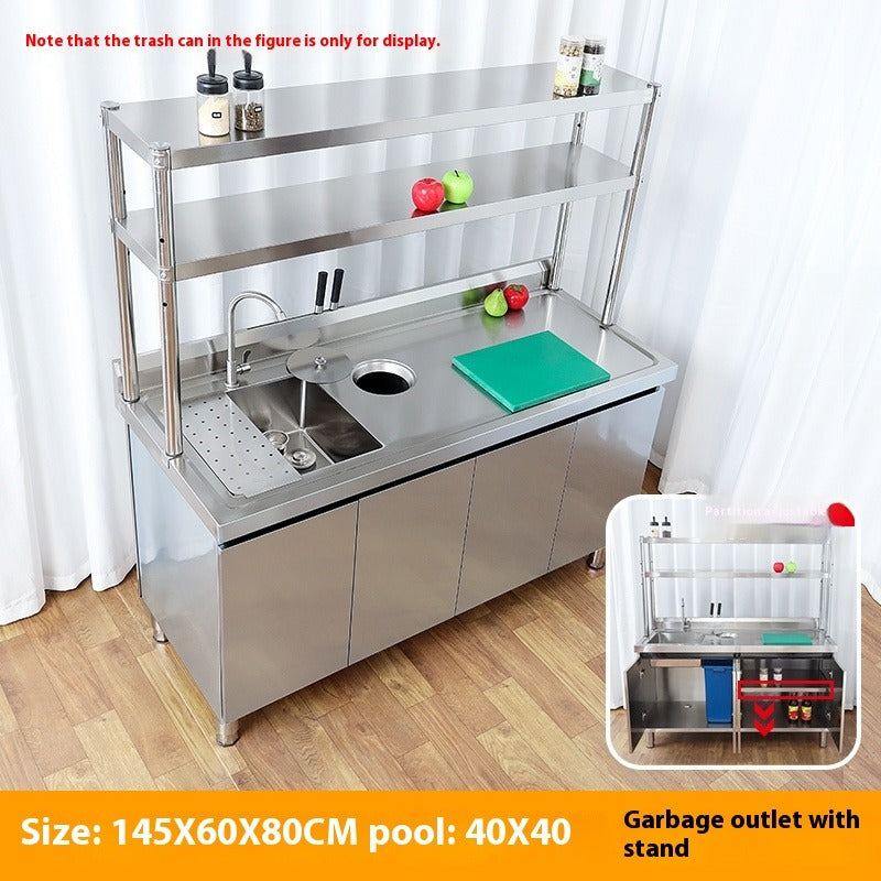 Stainless Steel Prep & Checkout Table – Integrated Sink, Workstation & Storage Cabinet for Kitchen or Retail Use