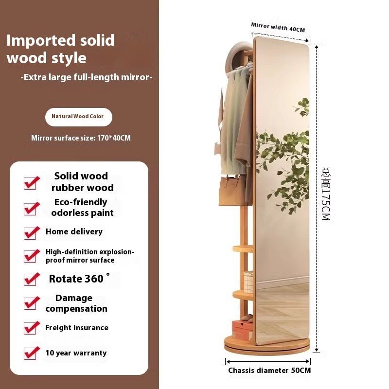 Rotating Freestanding Full-Length Mirror with Built-in Coat Rack – Mobile Dressing Mirror for Bedroom