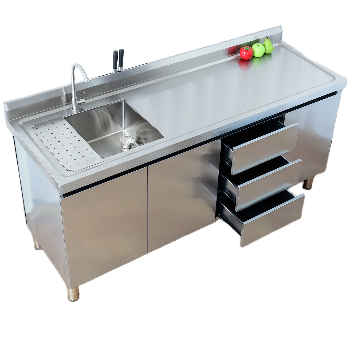 Stainless Steel Prep & Checkout Table – Integrated Sink, Workstation & Storage Cabinet for Kitchen or Retail Use
