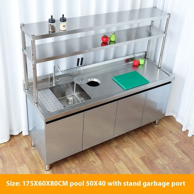 Stainless Steel Prep & Checkout Table – Integrated Sink, Workstation & Storage Cabinet for Kitchen or Retail Use