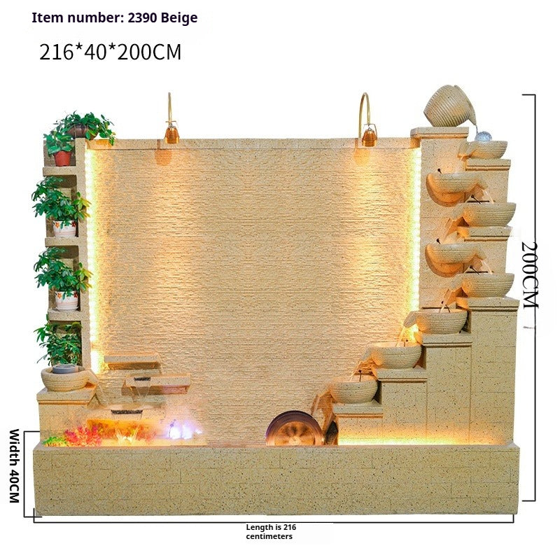 Rockery Waterfall Wall Fountain with Screen Feature for Villa Garden, Courtyard & Office Landscape Decor