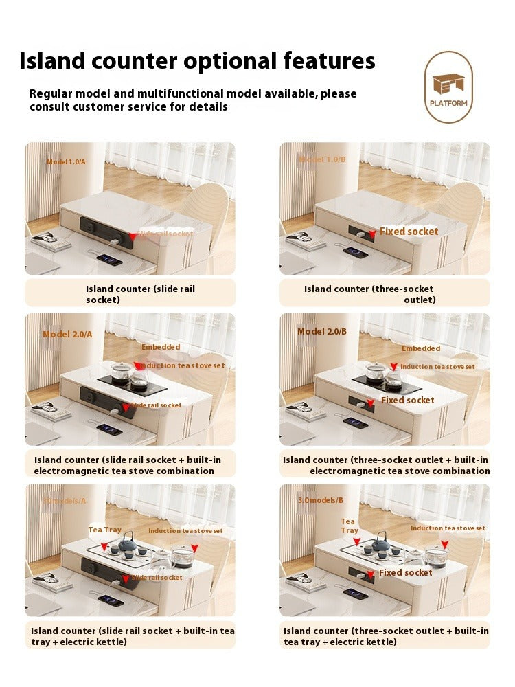 Cream Style Extendable Island Dining Table with Tea Counter for Luxury Small Homes