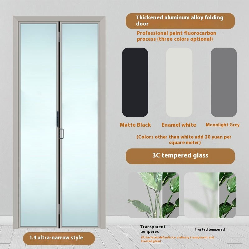 Aluminum Frameless Folding Door – Trackless Top-Hung Narrow Glass Sliding Door for Bedroom, Kitchen, Balcony, and Bathroom