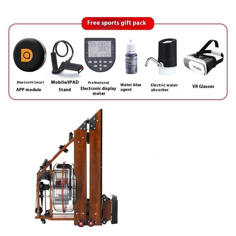 Commercial Water Rowing Machine with Foldable Solid Wood Frame for Home & Gym Use