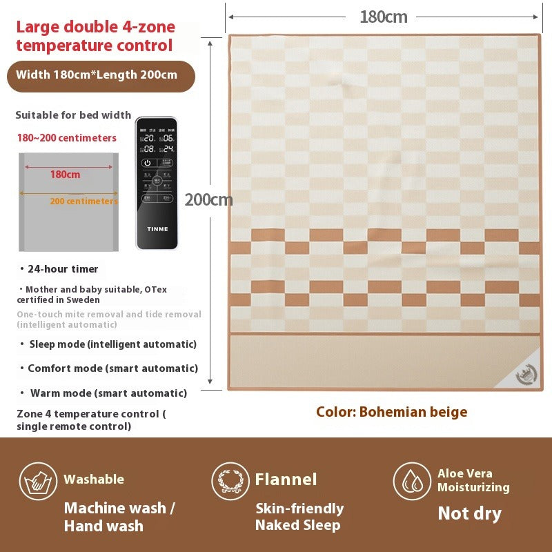 4-Zone Electric Blanket for Single or Double Bed with Adjustable Temperature & Safety Protection