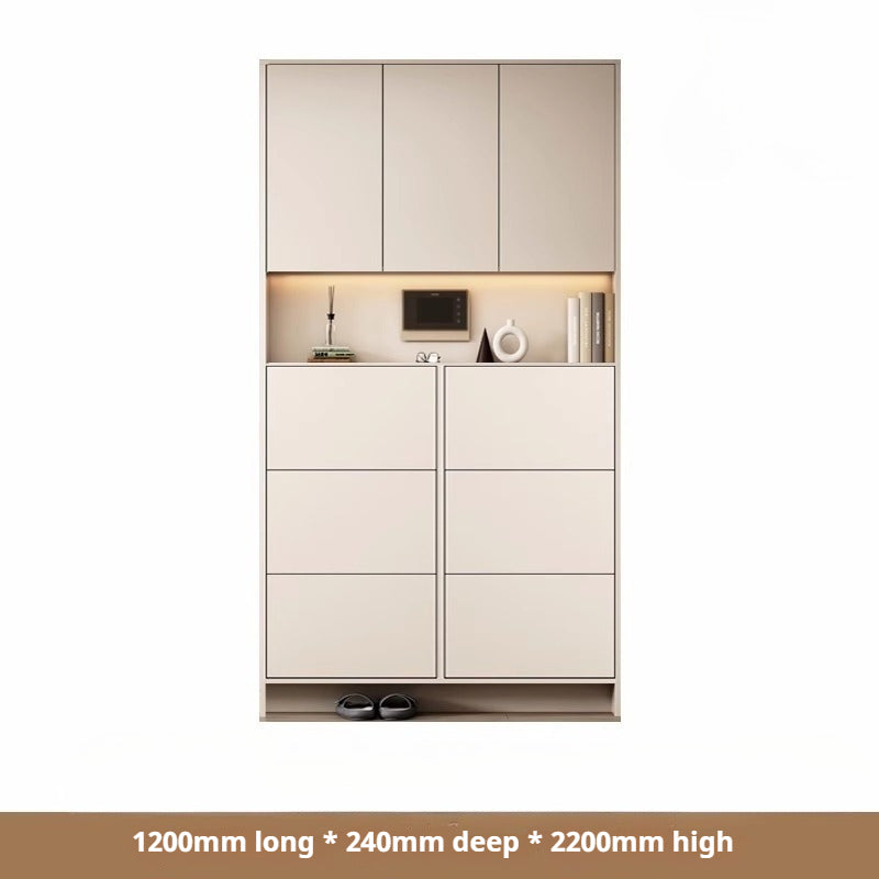 Custom Solid Wood Slim Flip-Drawer Shoe Cabinet – Tall Wall-Mounted Entryway Unit for Home