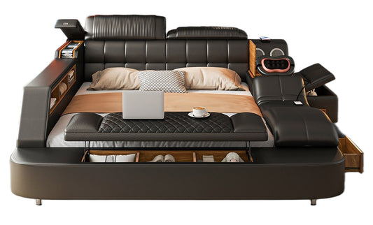 Elegant Leather Tatami Bed with Soft Headboard and Free Double-Sided Mattress - New