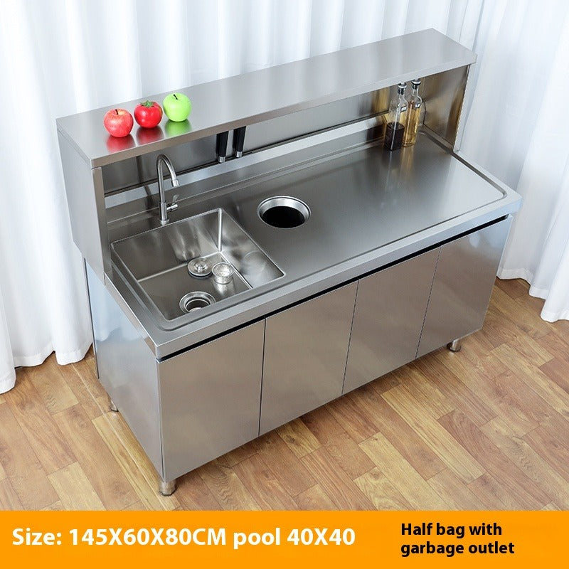 Stainless Steel Prep & Checkout Table – Integrated Sink, Workstation & Storage Cabinet for Kitchen or Retail Use