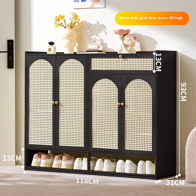 Cream-Style Entryway Shoe Cabinet – All-in-One Ventilated Storage with Mesh Doors for Living Room Divider Use