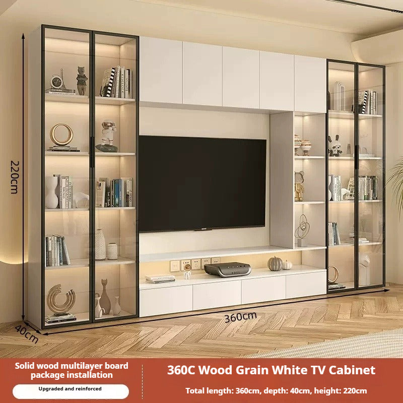 Solid Wood TV Cabinet Set – Cream-Style All-in-One Media Wall Unit with Storage for Living Room