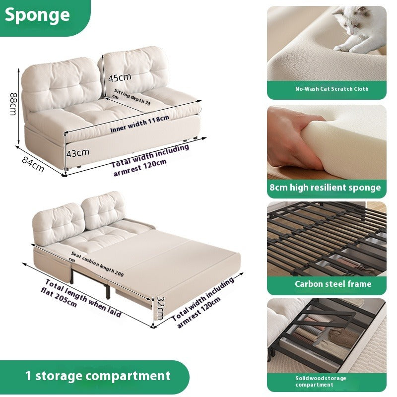 Cloud Sofa Bed with Pull-Out Storage for Small Living Rooms & Tatami Spaces
